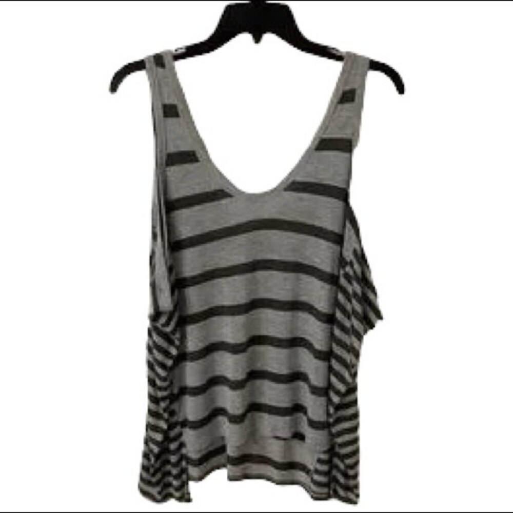 T by Alexander Wang Gray Olive Striped Oversized Scoop Neck Tank Top Small